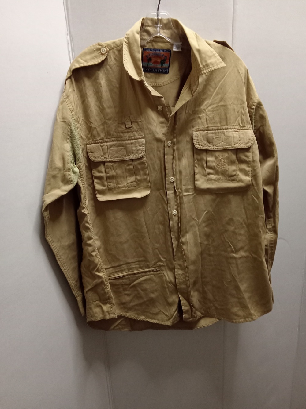 Pusser’s West Indies Expedition Men’s M Khaki Safari Utility Shirt Lon Sleeve M1